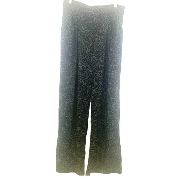 INC Wide Leg Pants 6 Black Leopard Womens High Rise Palazzo Linen Blend Pull On - Picture 1 of 8